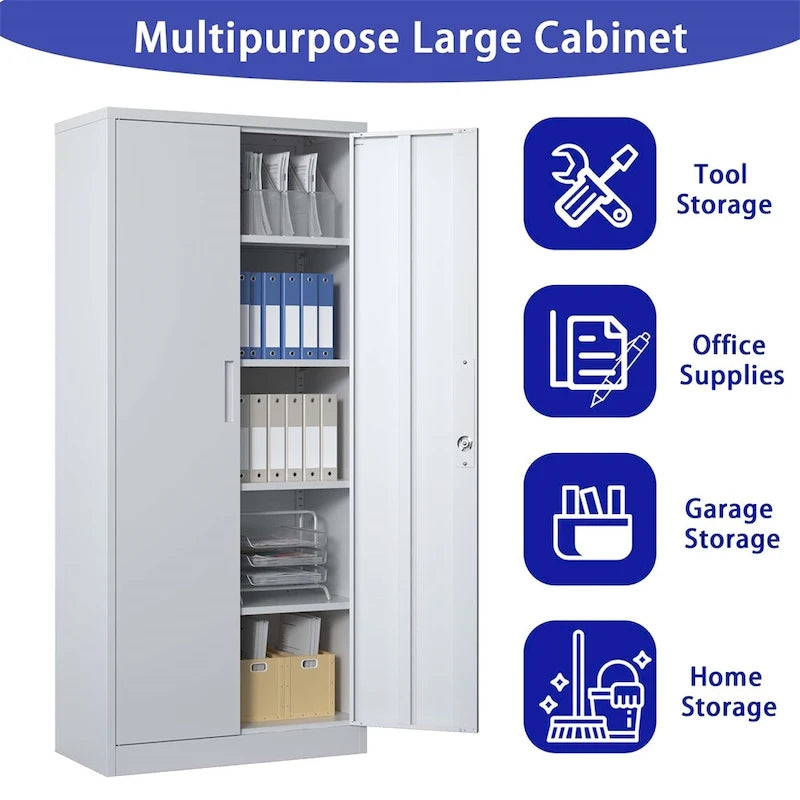 Metal Garage Storage Cabinet with Doors and 4 Shelves