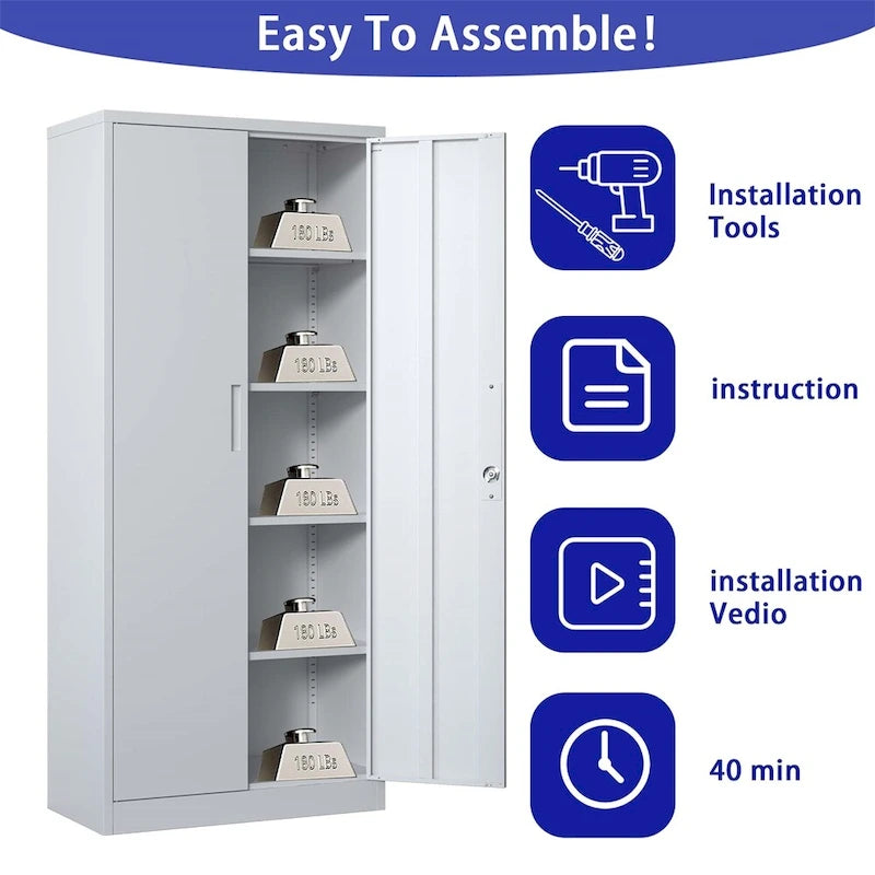 Metal Garage Storage Cabinet with Doors and 4 Shelves