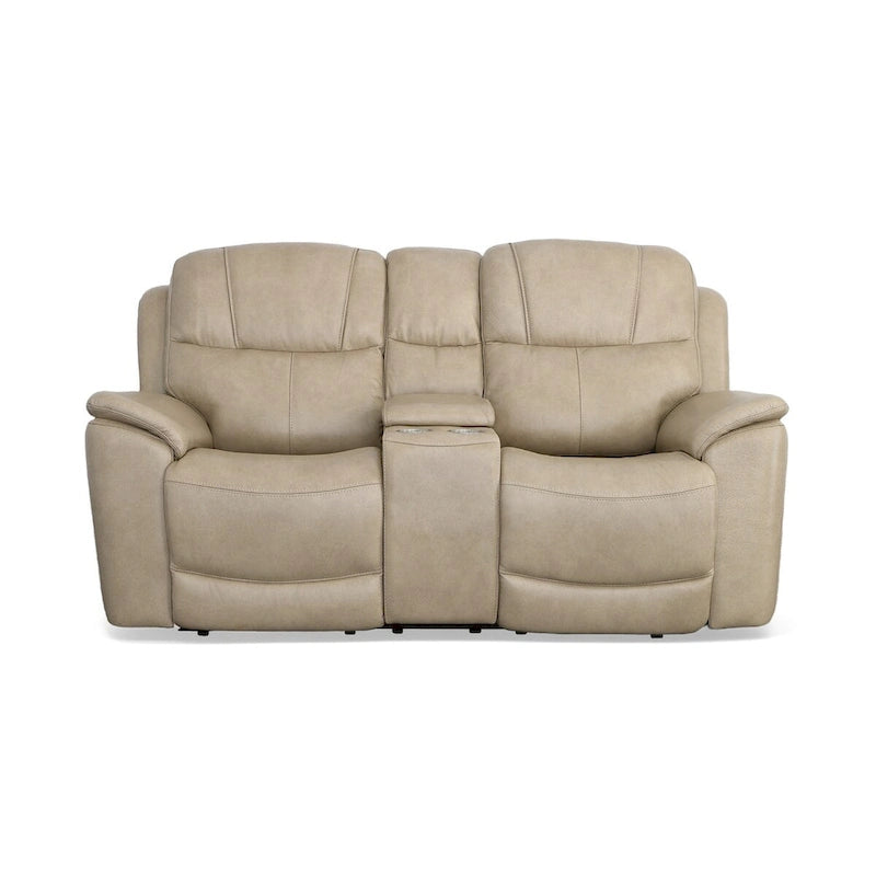 Leather Power Reclining Zero Gravity Loveseat with Console, Power Headrests and Lumbar