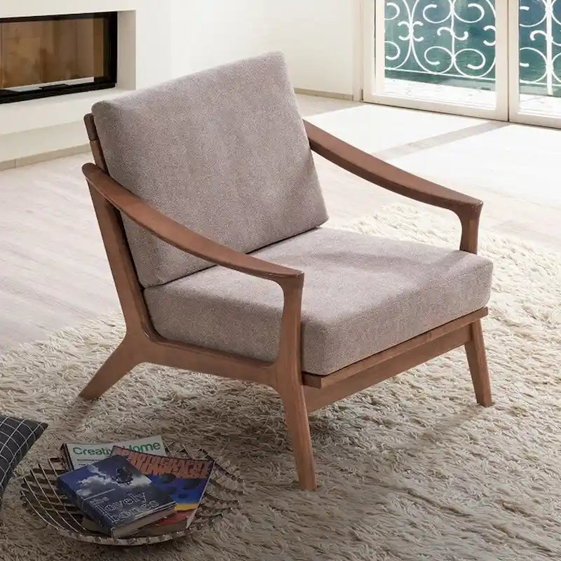 Wooden Accent Chair with Removable Cushion, Light Brown and Brown